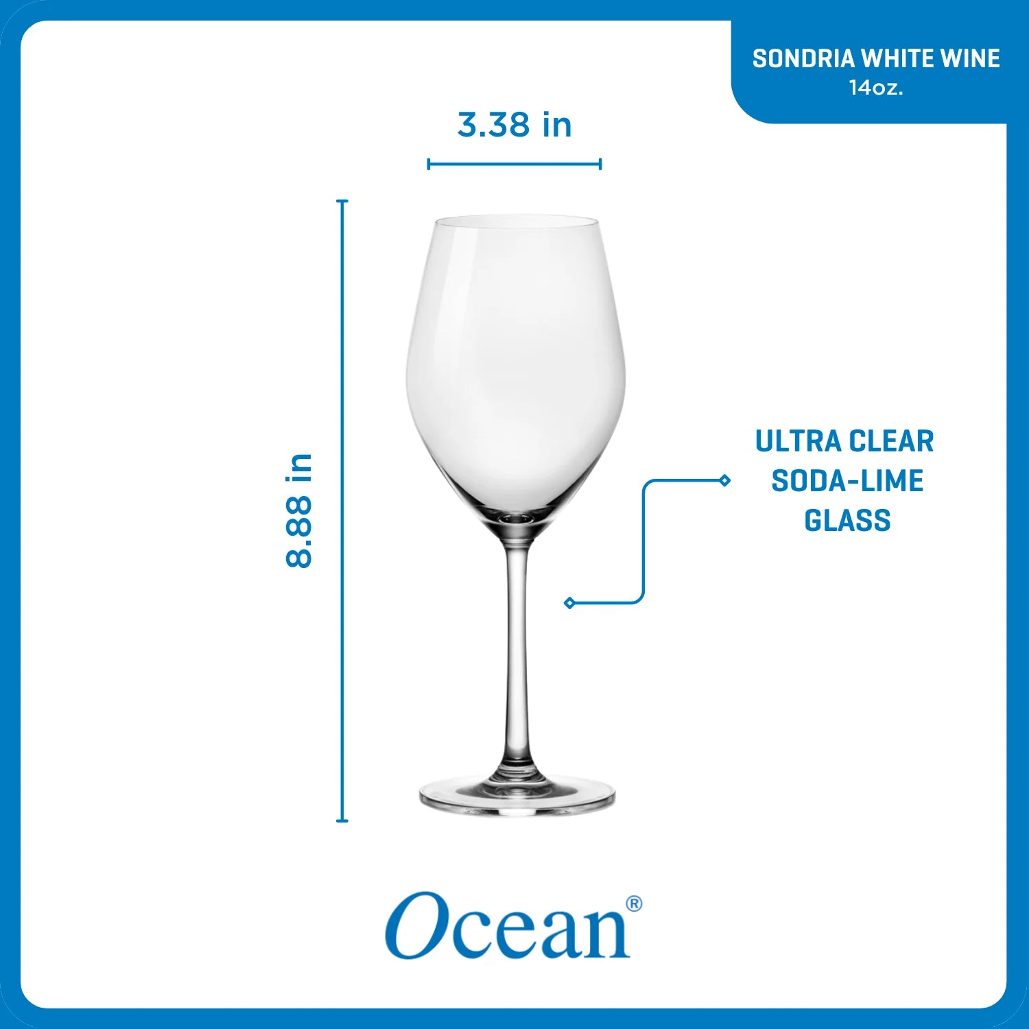Corelle Dinnerware- Lightweight Sondria White Wine Glasses (4-pieces). 14-ounce. Dishwasher Safe