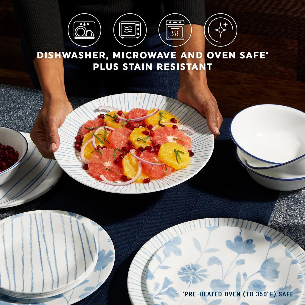 Corelle Dinnerware- Lightweight Botanical Stripes 32-piece Dinnerware Set. Service for 8