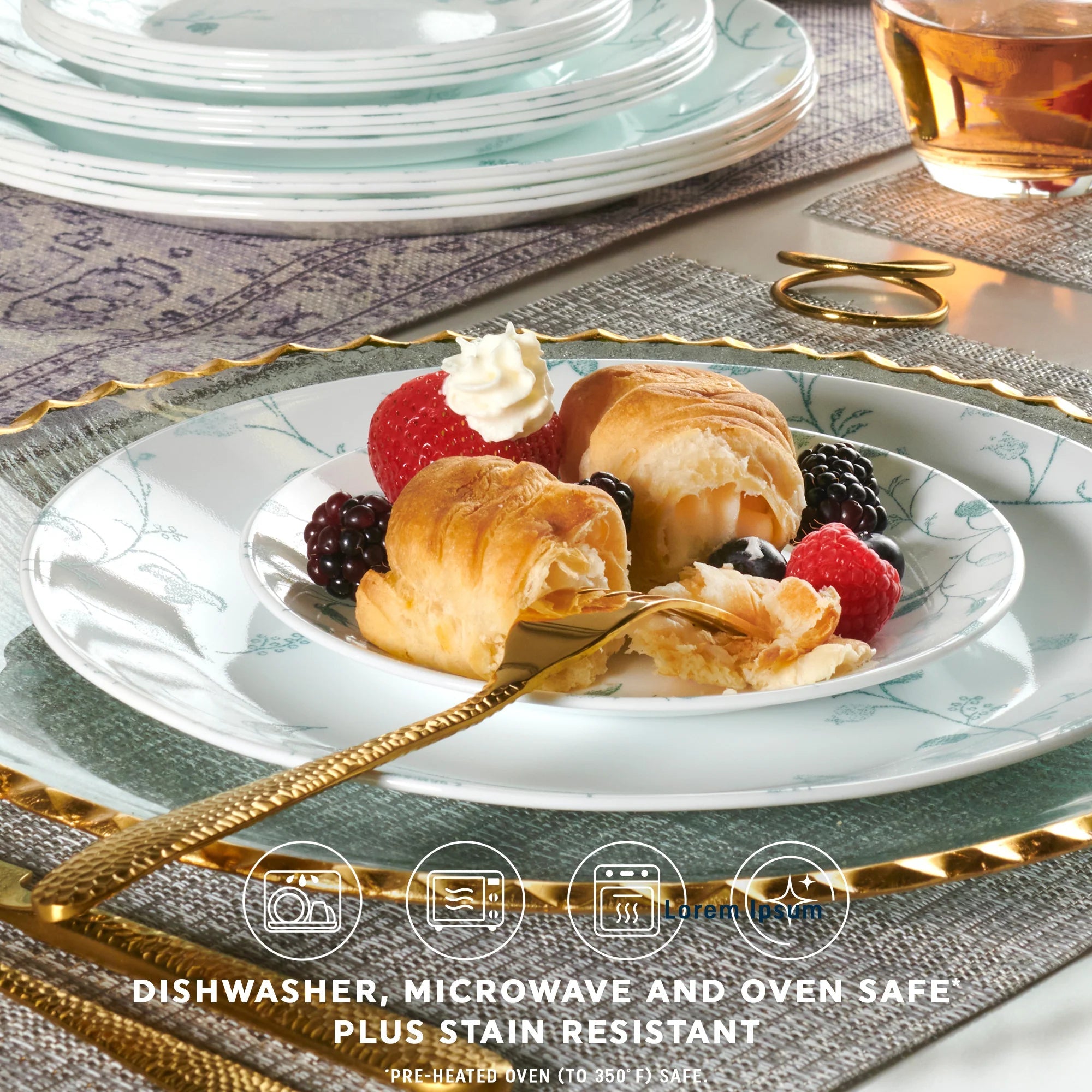 Corelle Dinnerware- Lightweight Chambord 18-piece Dinnerware Set. Service for 6