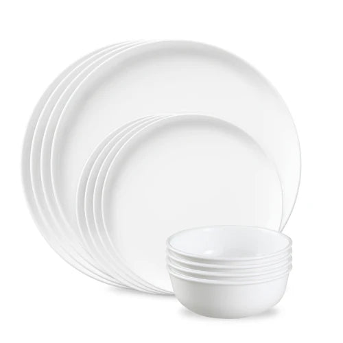 Corelle Dinnerware- Lightweight Modern Rounds 12pc Set. Service for 4
