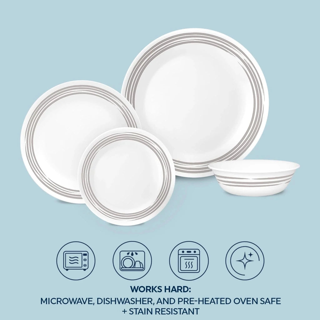 Corelle Dinnerware- Lightweight Brushed Silver 16-piece Dinnerware Set. Service for 4
