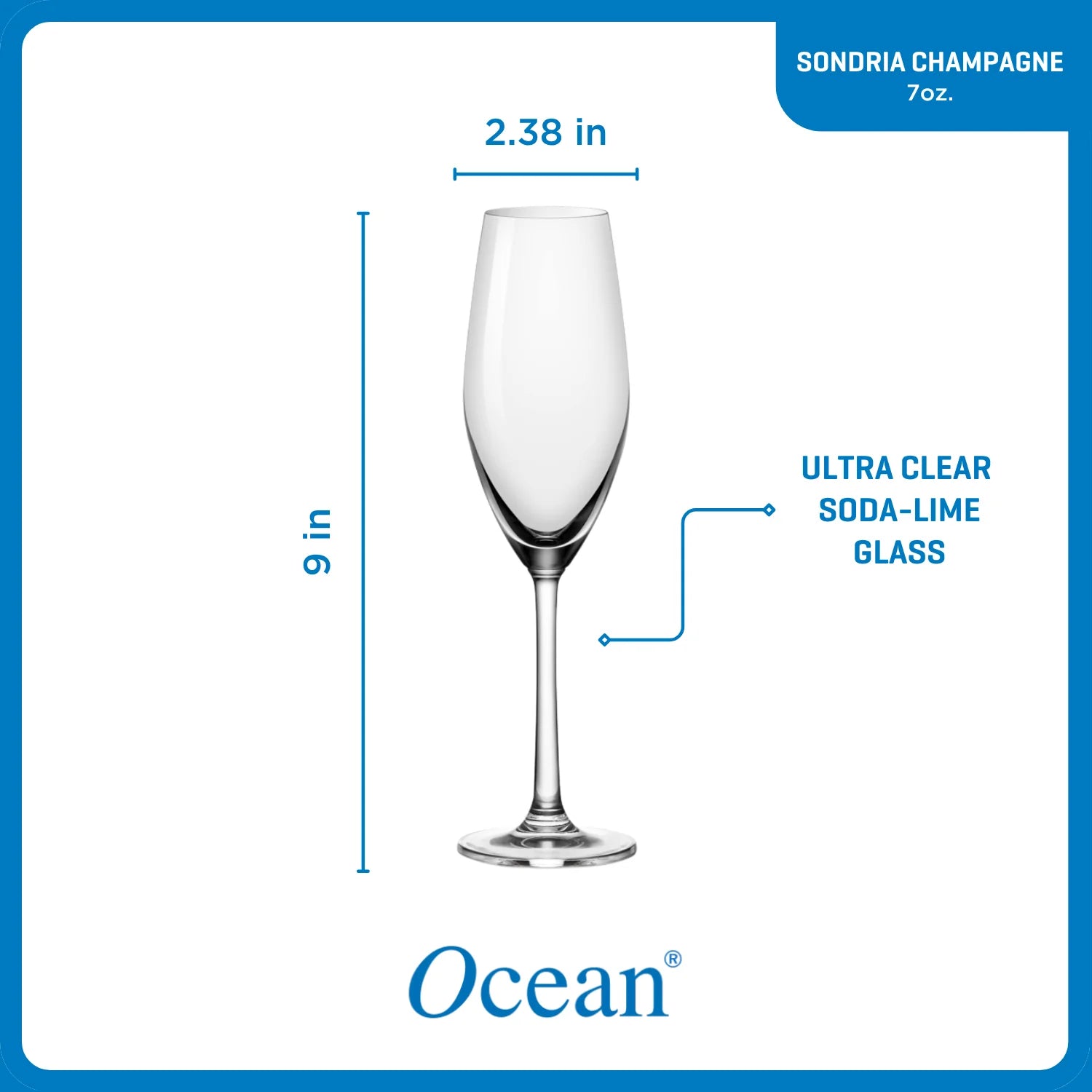 Corelle Dinnerware- Lightweight Sondria Champagne Flute Glasses (4-pieces). 7.25-ounce. Dishwasher Safe
